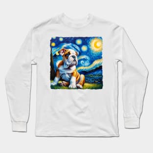 Starry Bulldog Portrait - Dog Portrait Long Sleeve T-Shirt